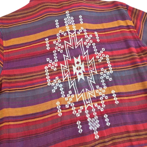 Rock & Roll Cowgirl Aztec Western Cowgirl Button Down Embroidered Gauzy Shirt L - Picture 4 of 8